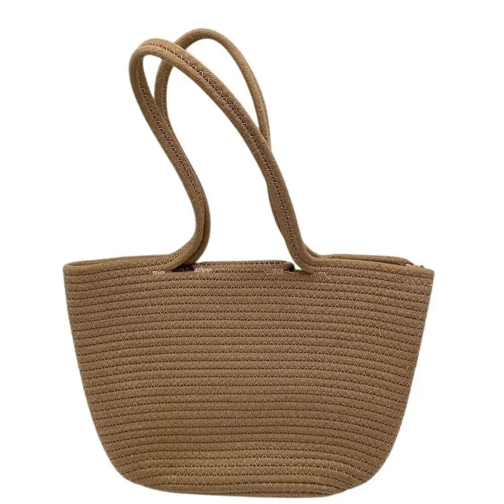 Handmade Woven Tote Bag Large Brown Cotton Rope Bucket Handbag‎